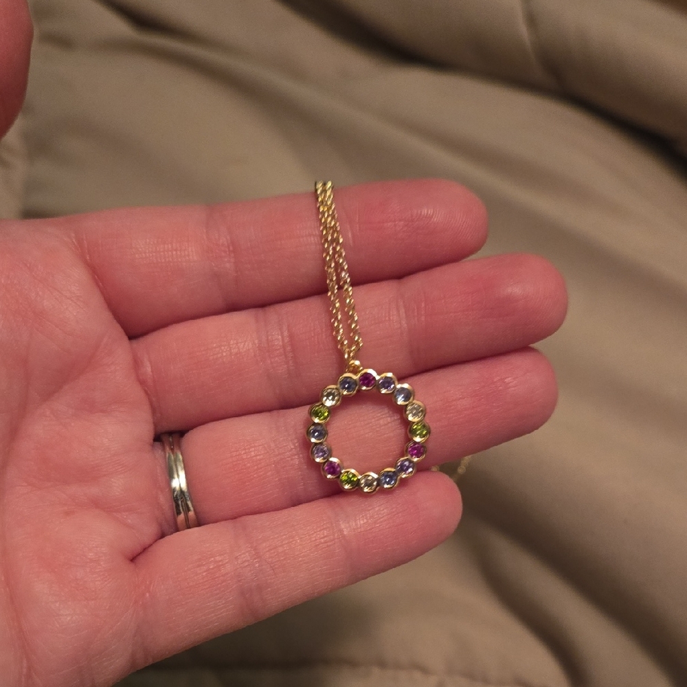 Kate Spade Gold Necklace with Multicolor Gemstone Circle Pendant